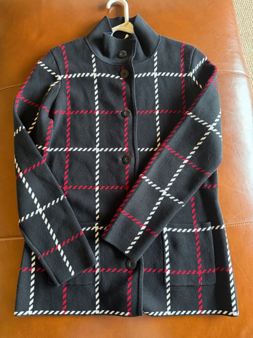 Talbots black windowpane cotton blend long cardigan sweater - Sz S